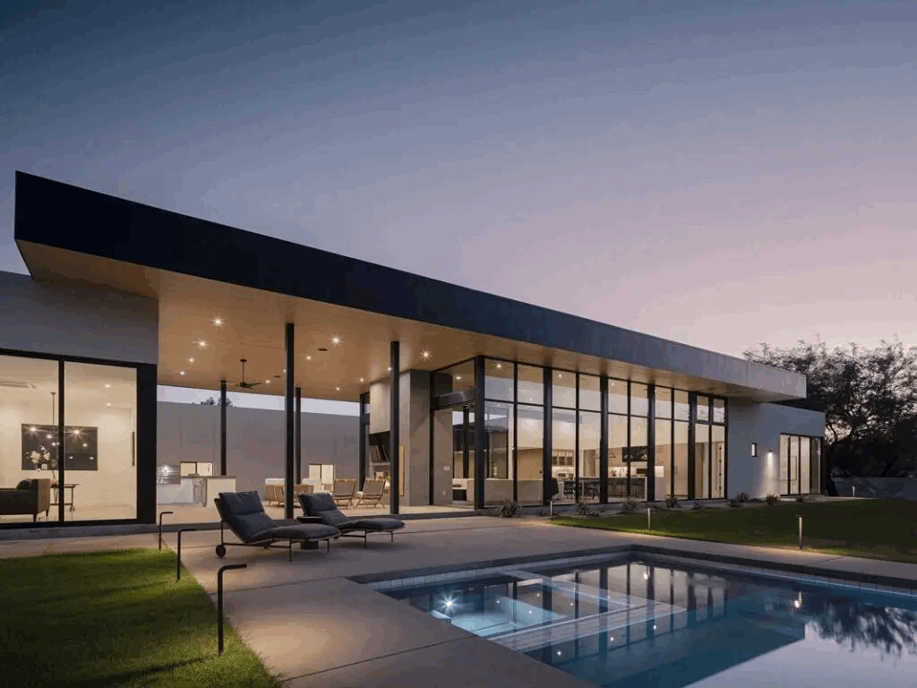 Architectural night lighting on pool